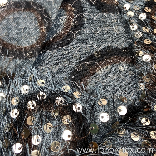 Fringed Feather Leopard Print Knit Sequin Embroidery Fabric